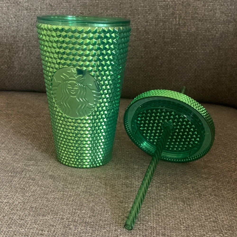 Starbucks Metallic Emerald Green Textured 16 Oz Grande Tumbler Cup with Straw